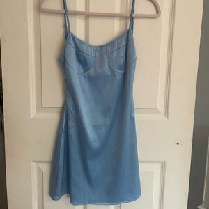 Blue silk dress.